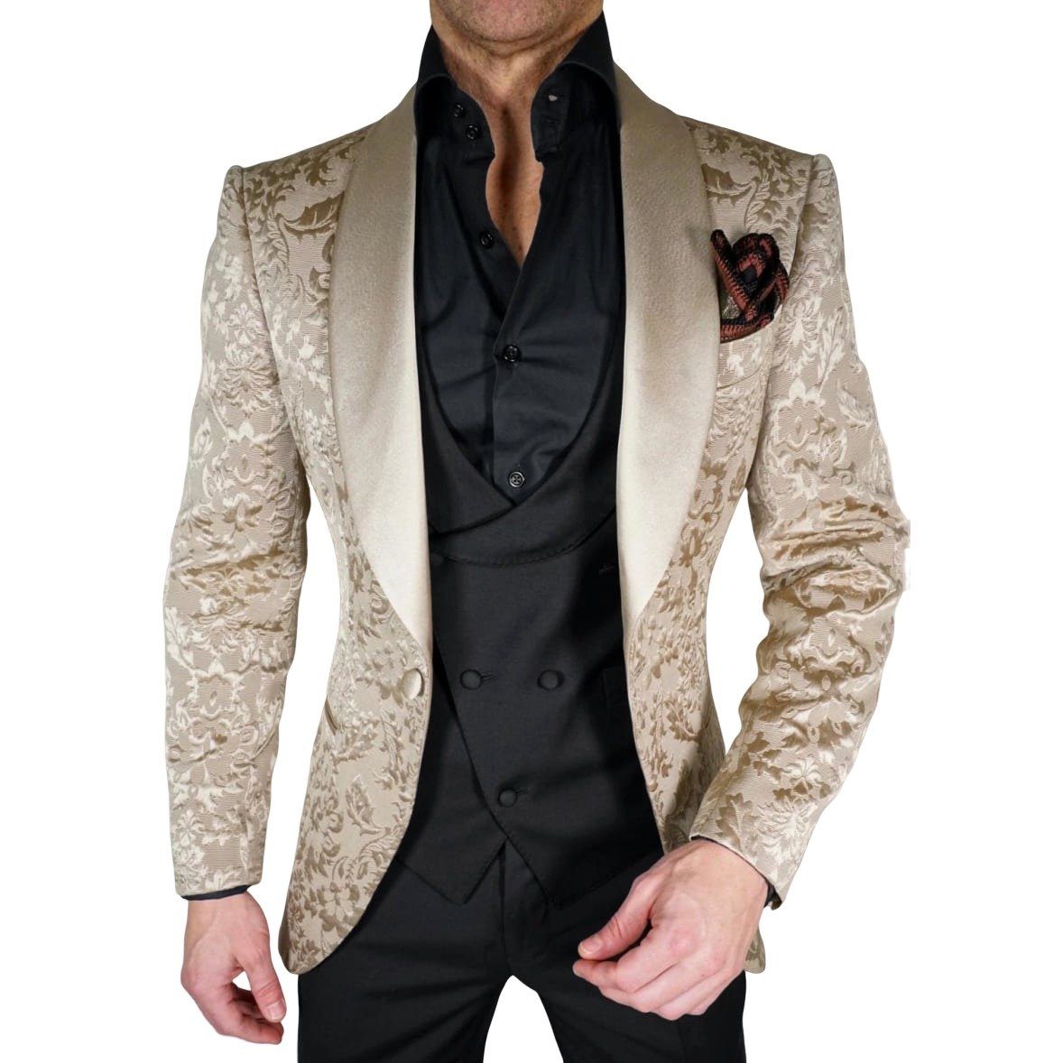 Champagne Oro Fiore Dinner Jacket for a groom by Sebastian Cruz Couture