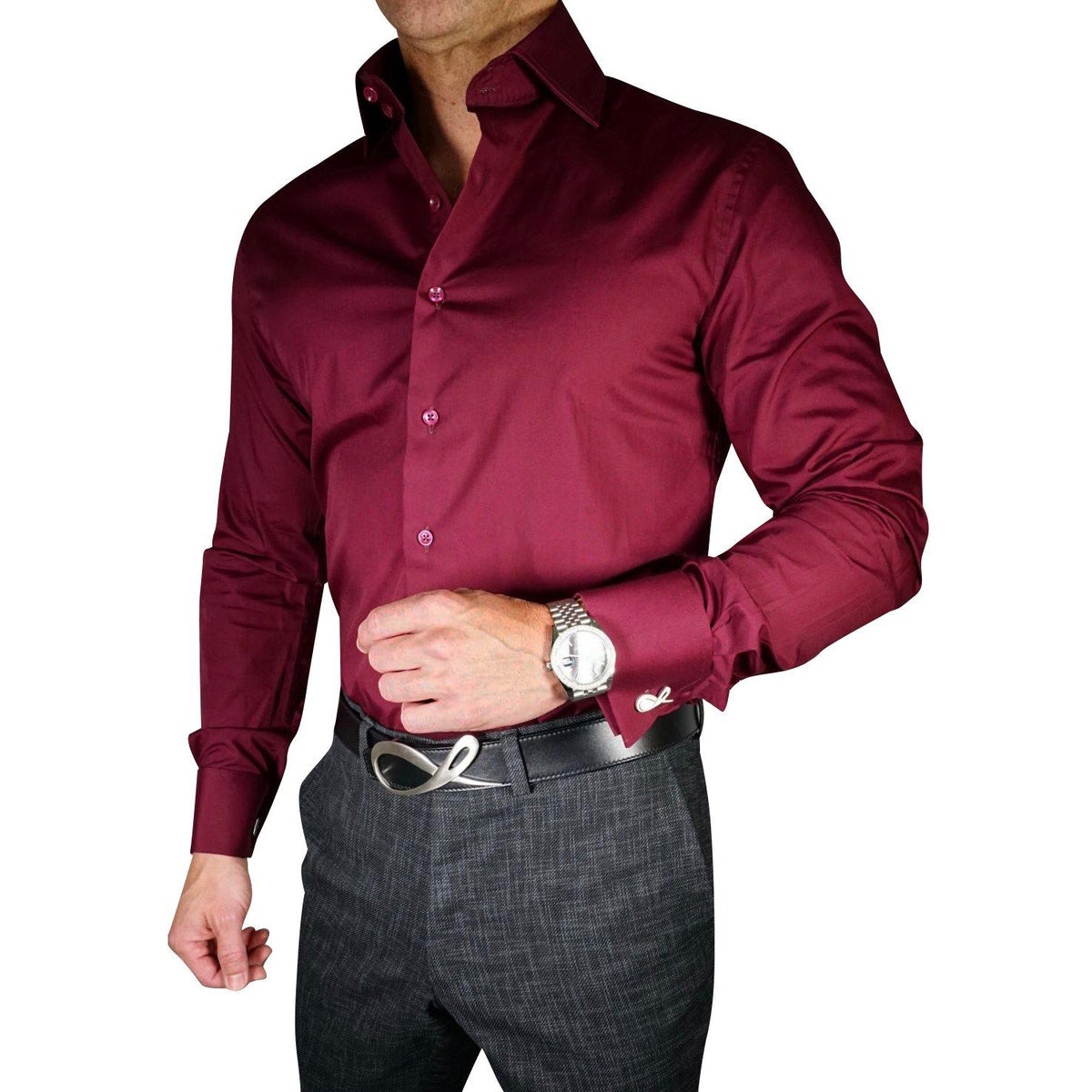 Burgundy dress shirt for men by Sebastian Cruz Couture