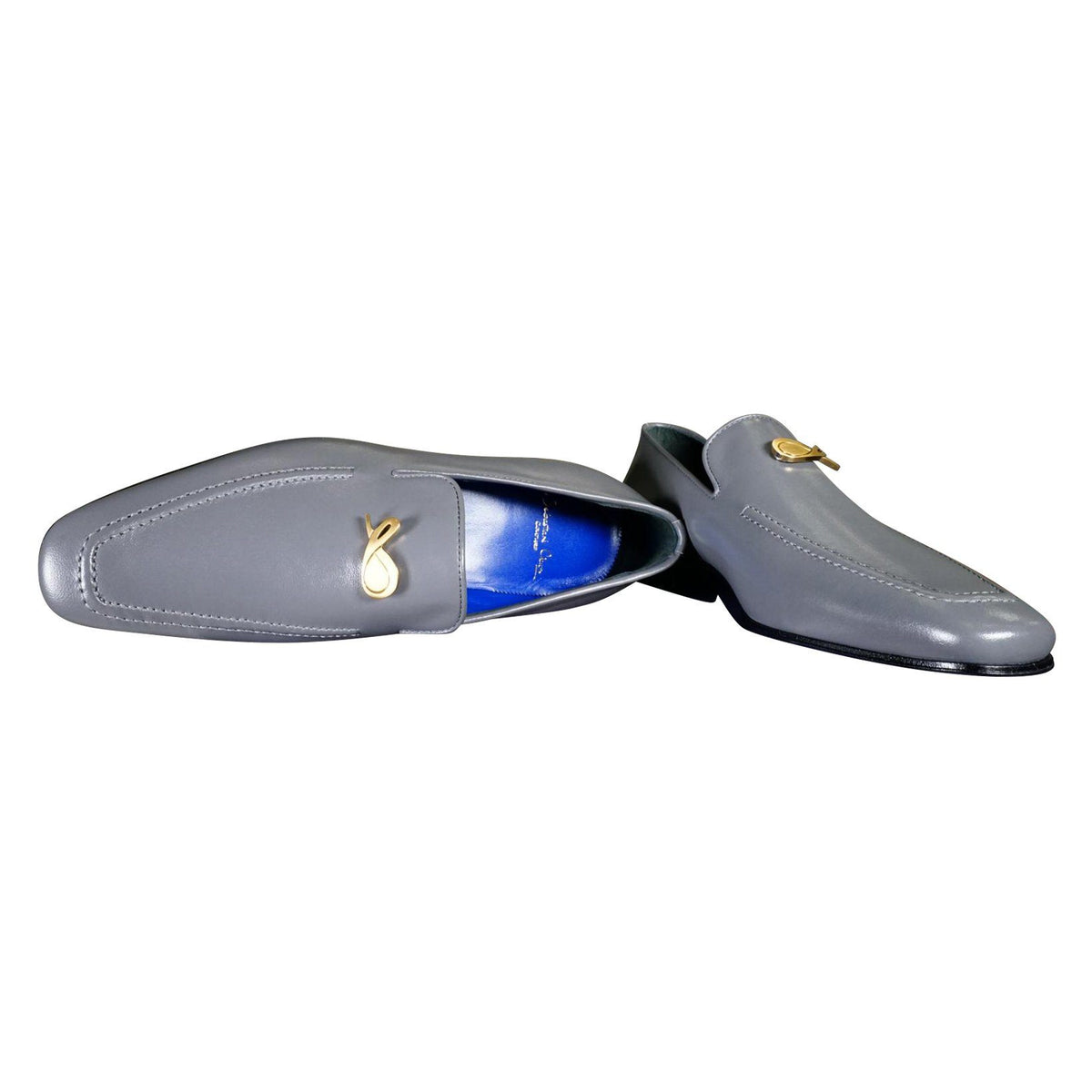 Grafite With Yellow Gold Hardware Leather Loafers-6