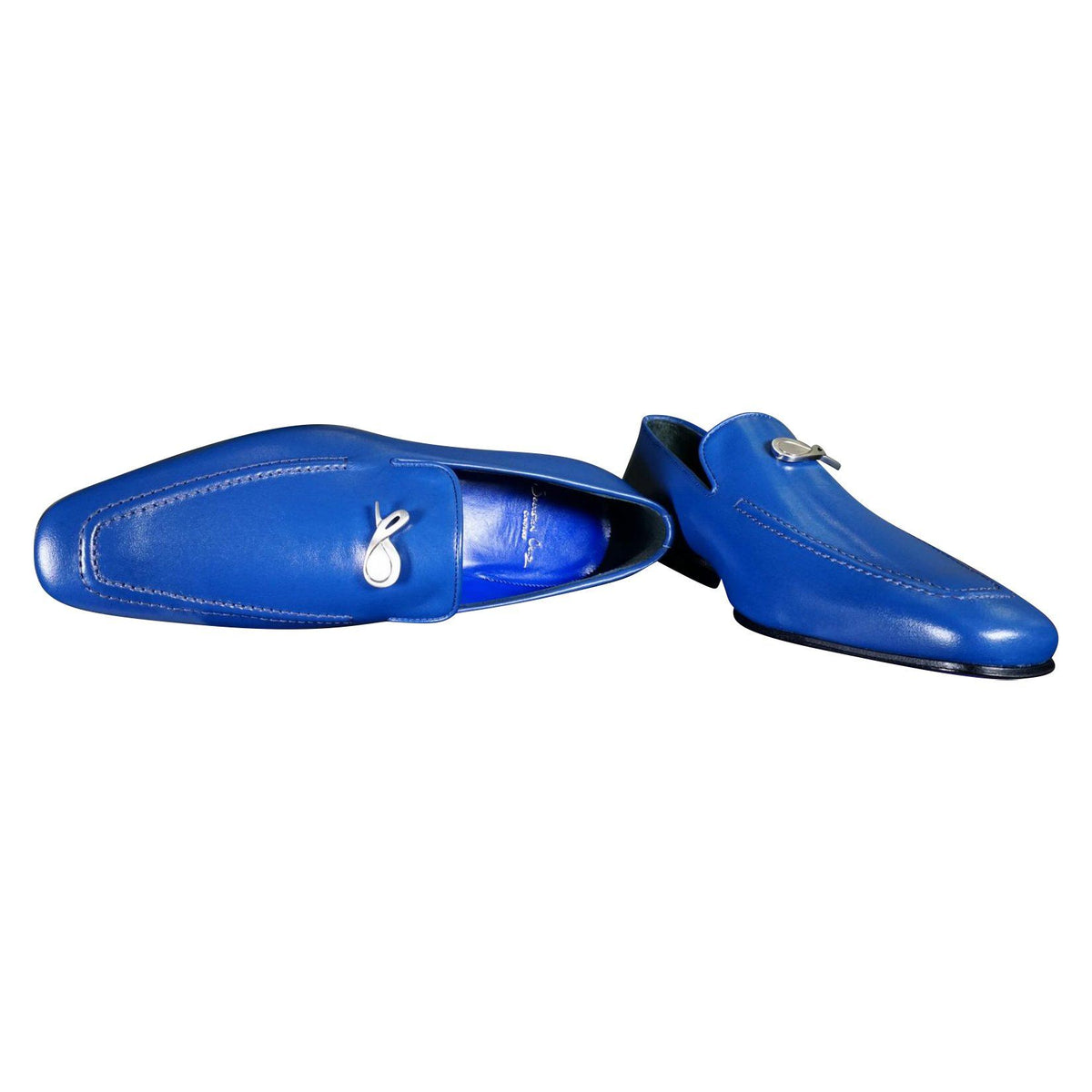Cobalt With Silver Hardware Leather Loafer-5