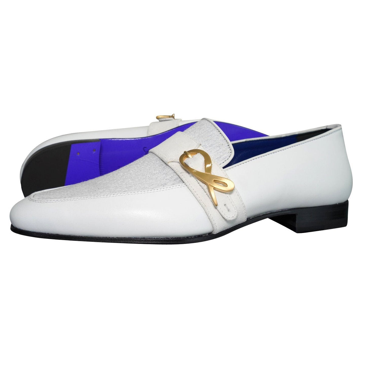 White Diamante Leather Monk Yellow Gold Loafers @ The Vault