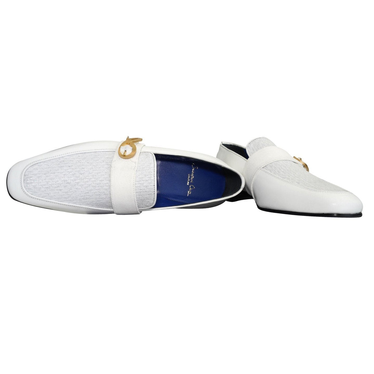White Diamante Leather Monk Loafers-9