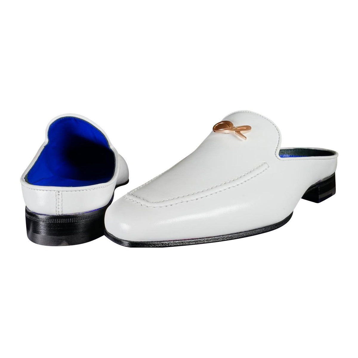 Bianco With Rose Gold Hardware Leather Slippers-3