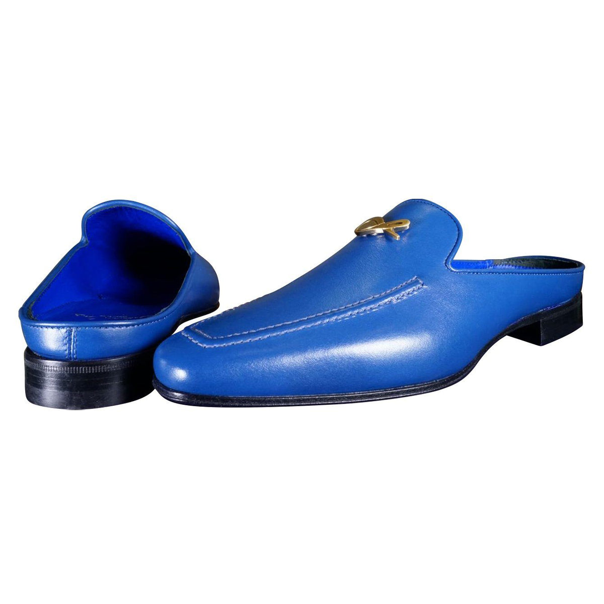 Cobalt With Yellow Gold Hardware Leather Slipper-3