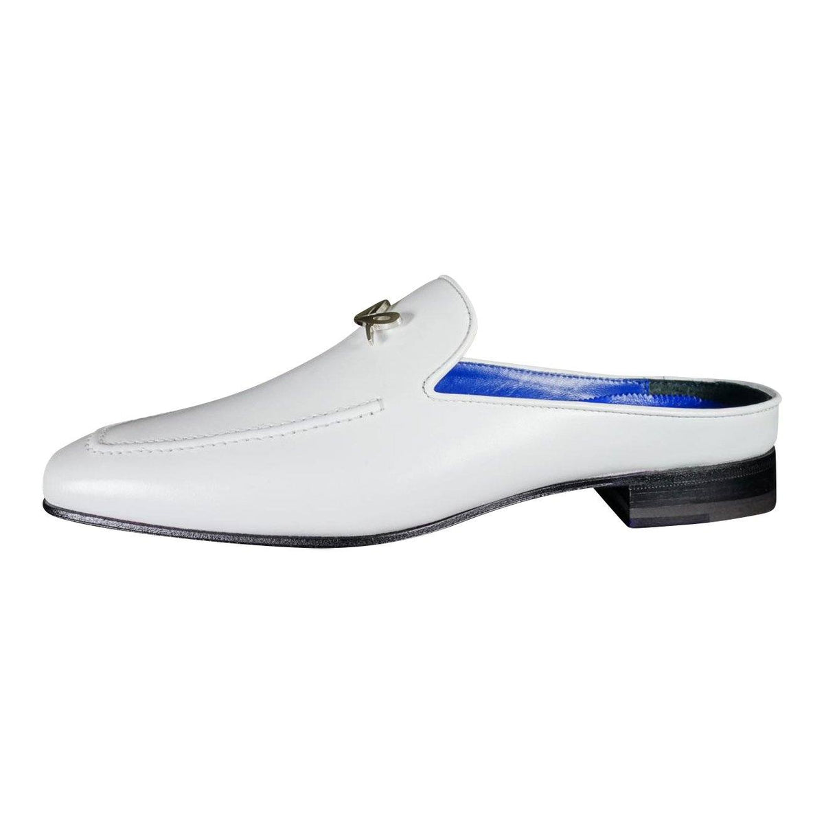 Bianco With Silver Hardware Leather Slippers-6