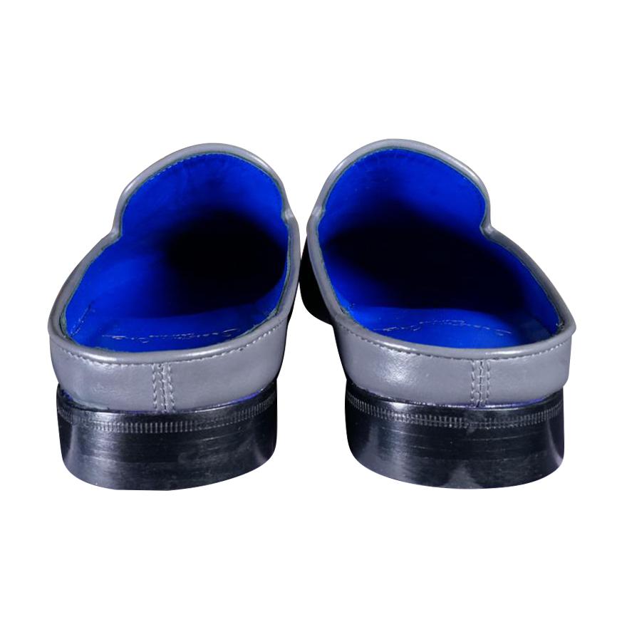 Grafite With Silver Hardware Leather Slippers-8