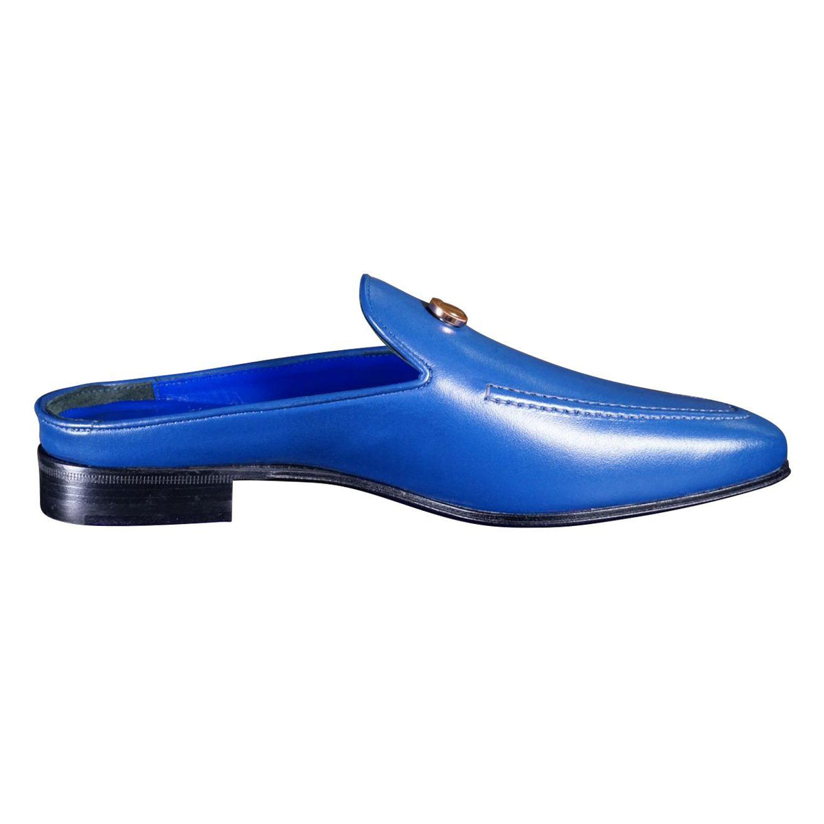 Cobalt With Rose Gold Hardware Leather Slipper-5