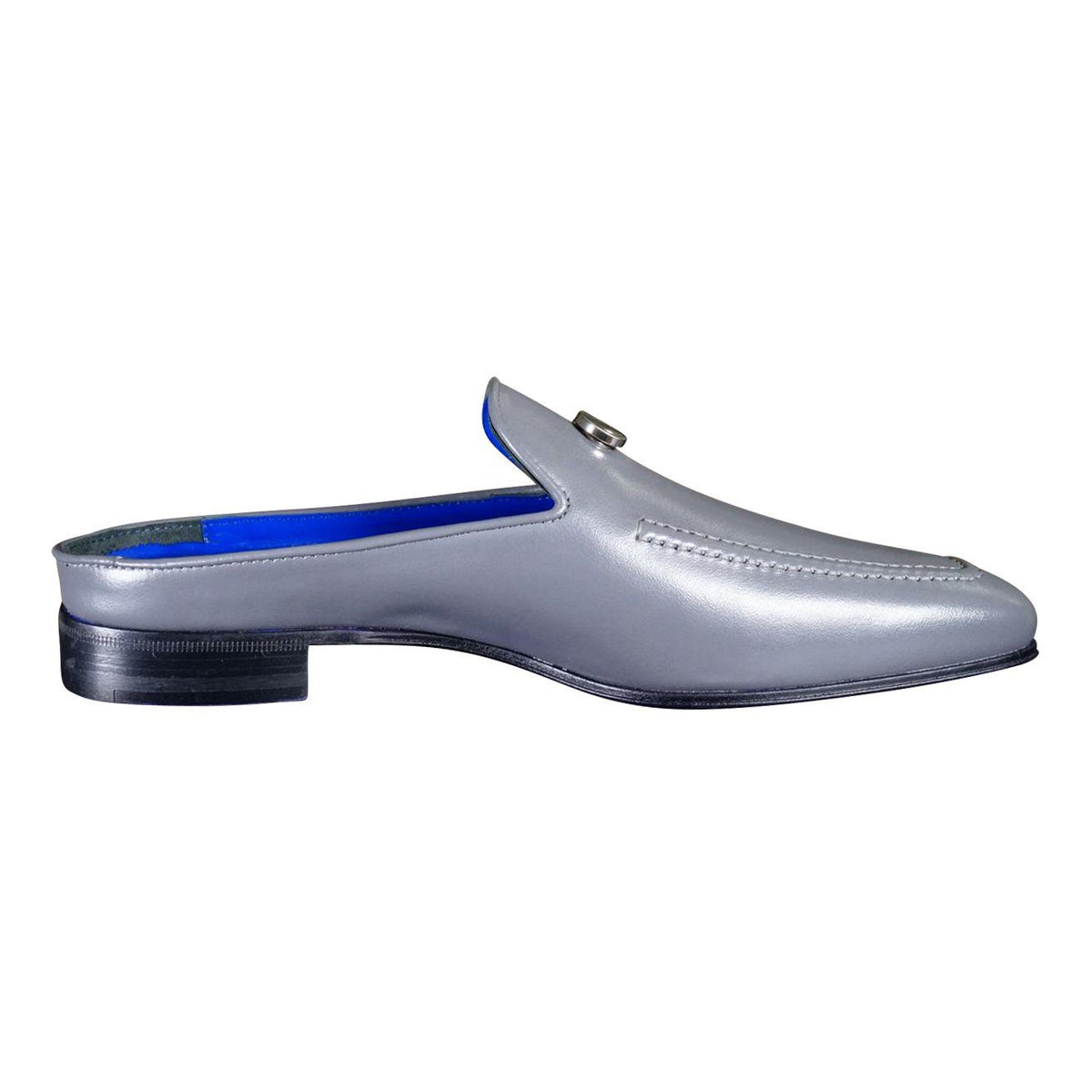 Grafite With Silver Hardware Leather Slippers-9