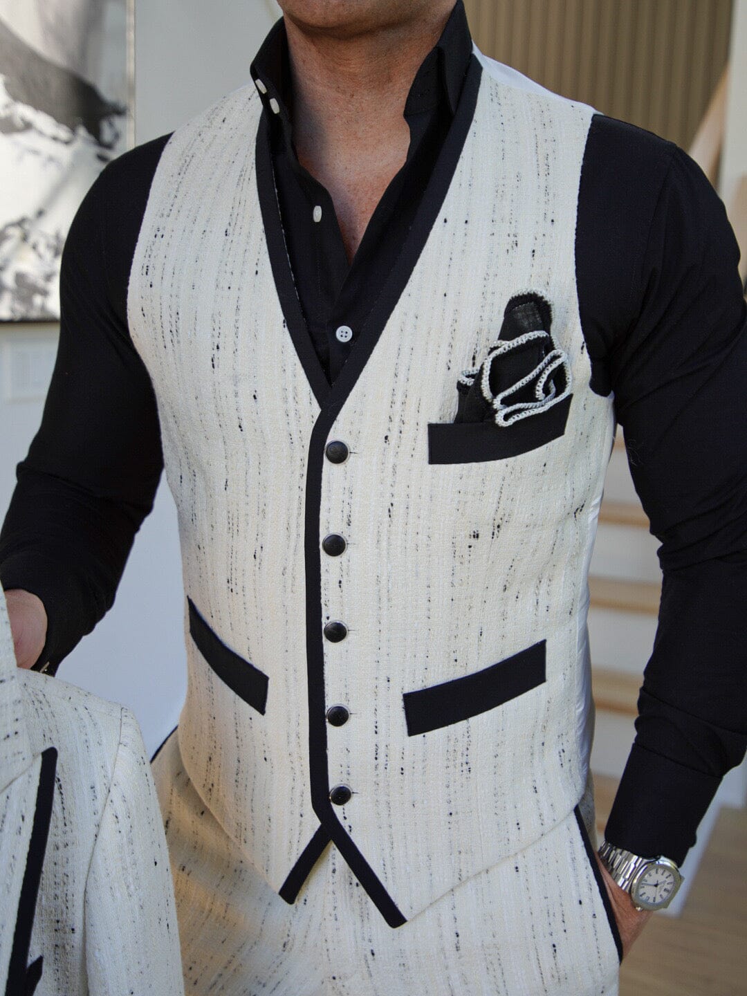 Vanilla Stracciatella Tweed Ciottoli Waistcoat