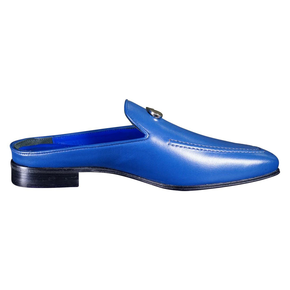 Cobalt With Silver Hardware Leather Slipper-9