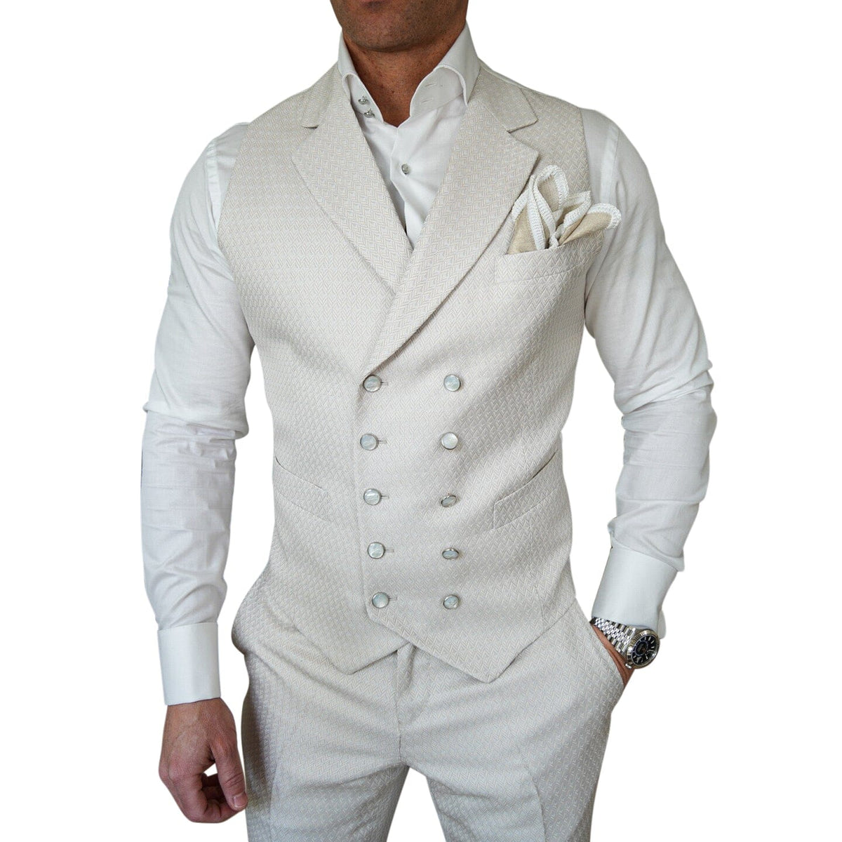 Latte Herringbone Gemelli Waistcoat @ The Vault-1