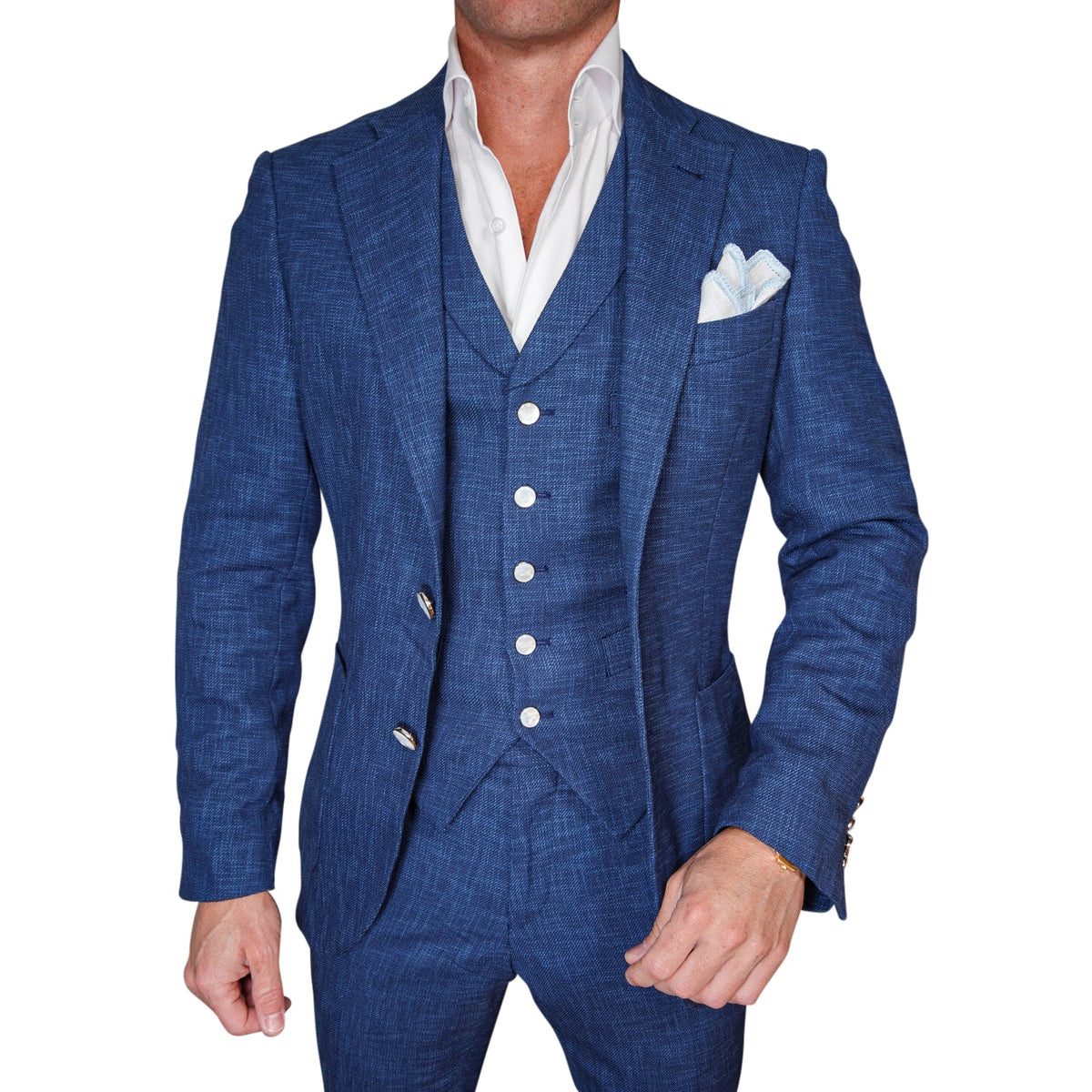 Prussian Blu Lino Tweed Jacket