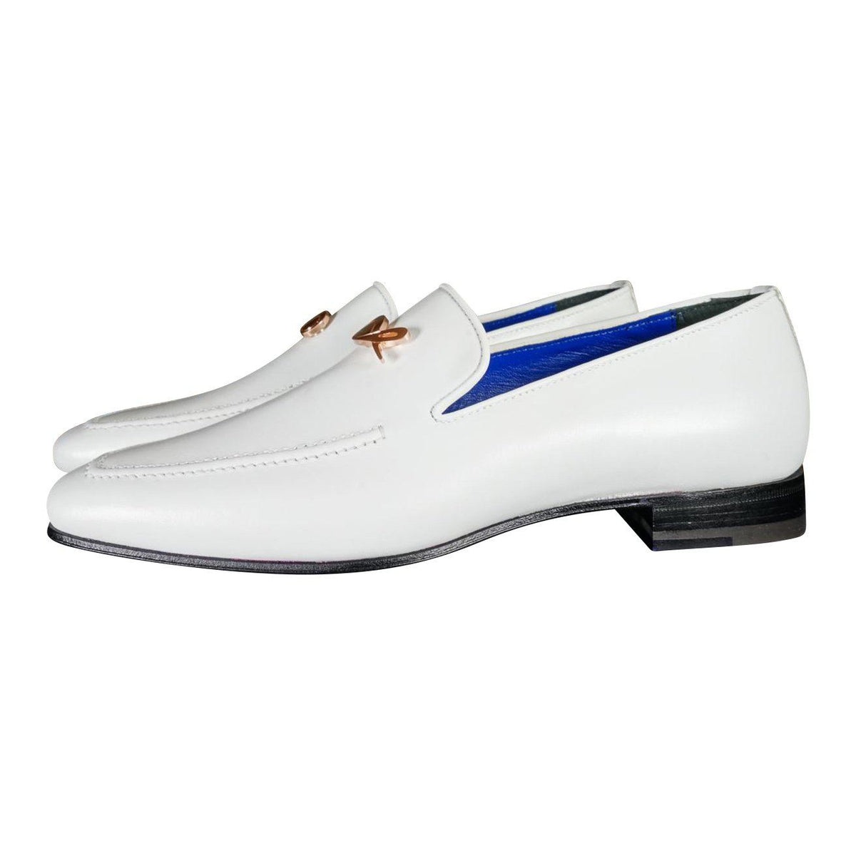 Bianco With Rose Gold Hardware Leather Loafers-5