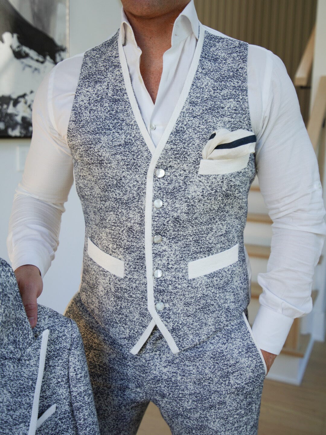 Vintage Blu Grano Ciottoli Waistcoat