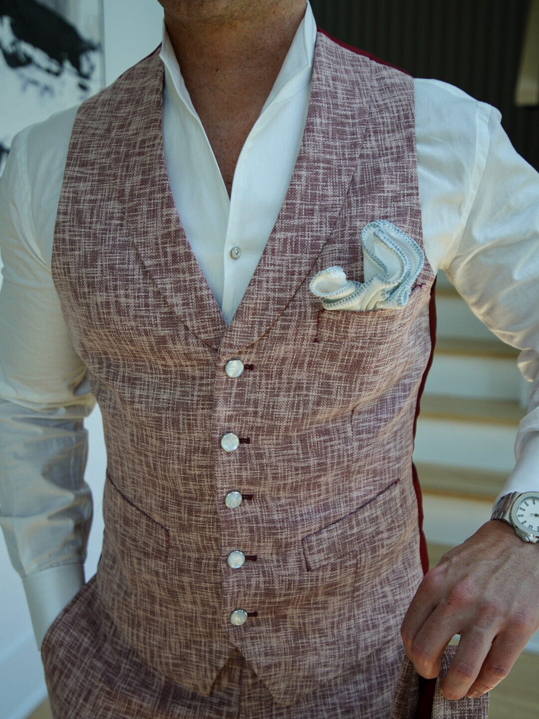 Faded Alizarin Tweed Ciottoli Waistcoat @ The Vault-2