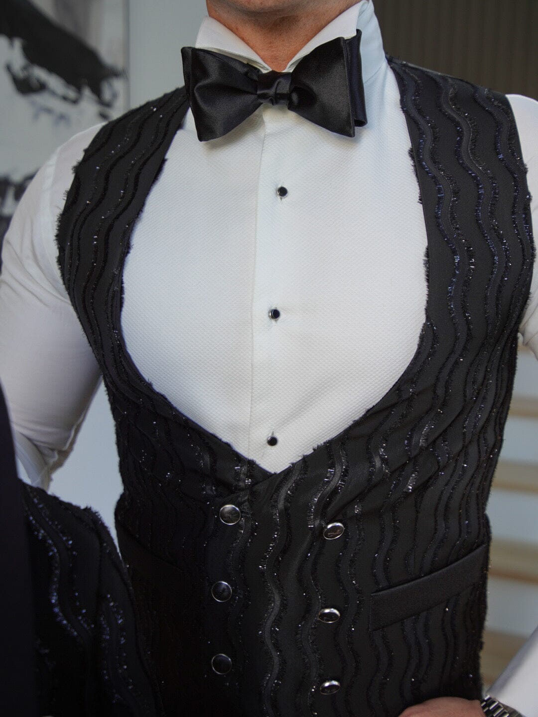 Rippled Inox Double Breasted Waistcoat @ The Vault