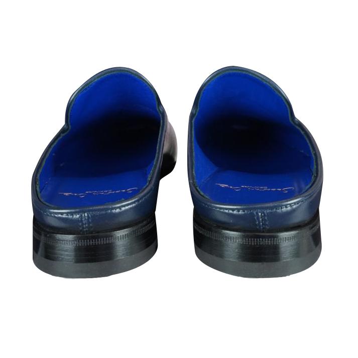 Classica Blu Mezzanotte With Silver Hardware Leather Slipper-9