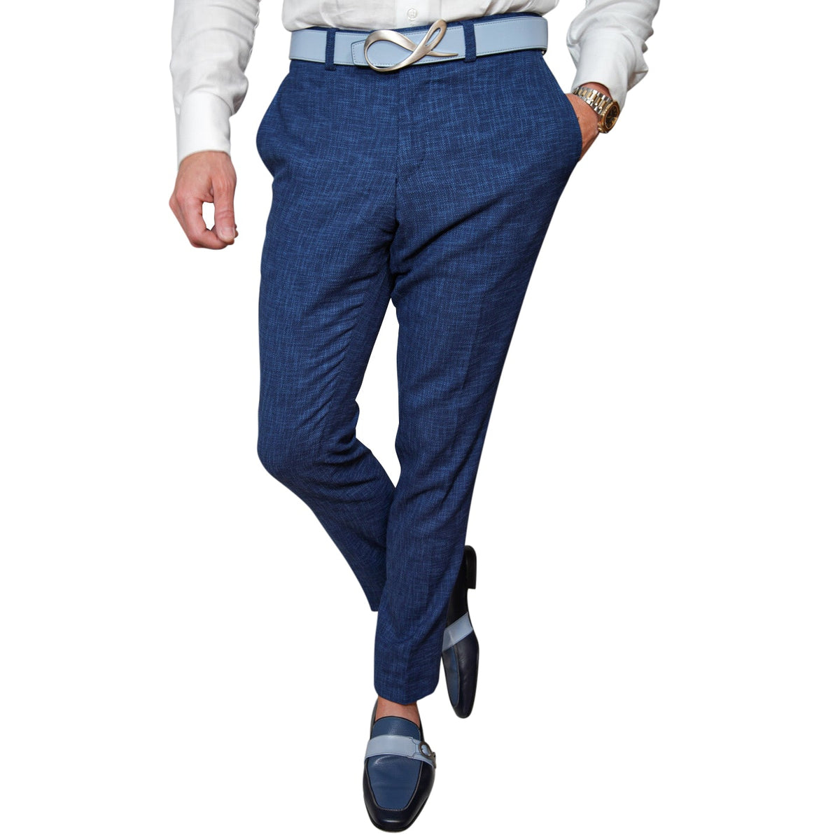 Prussian Blu Lino Tweed Trousers @ The Vault