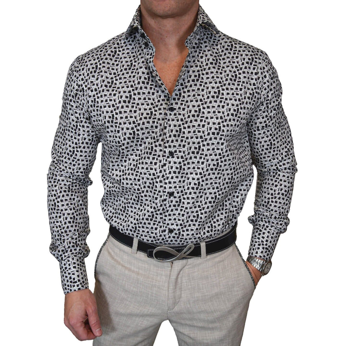 Charcoal Quadri Dress Shirt