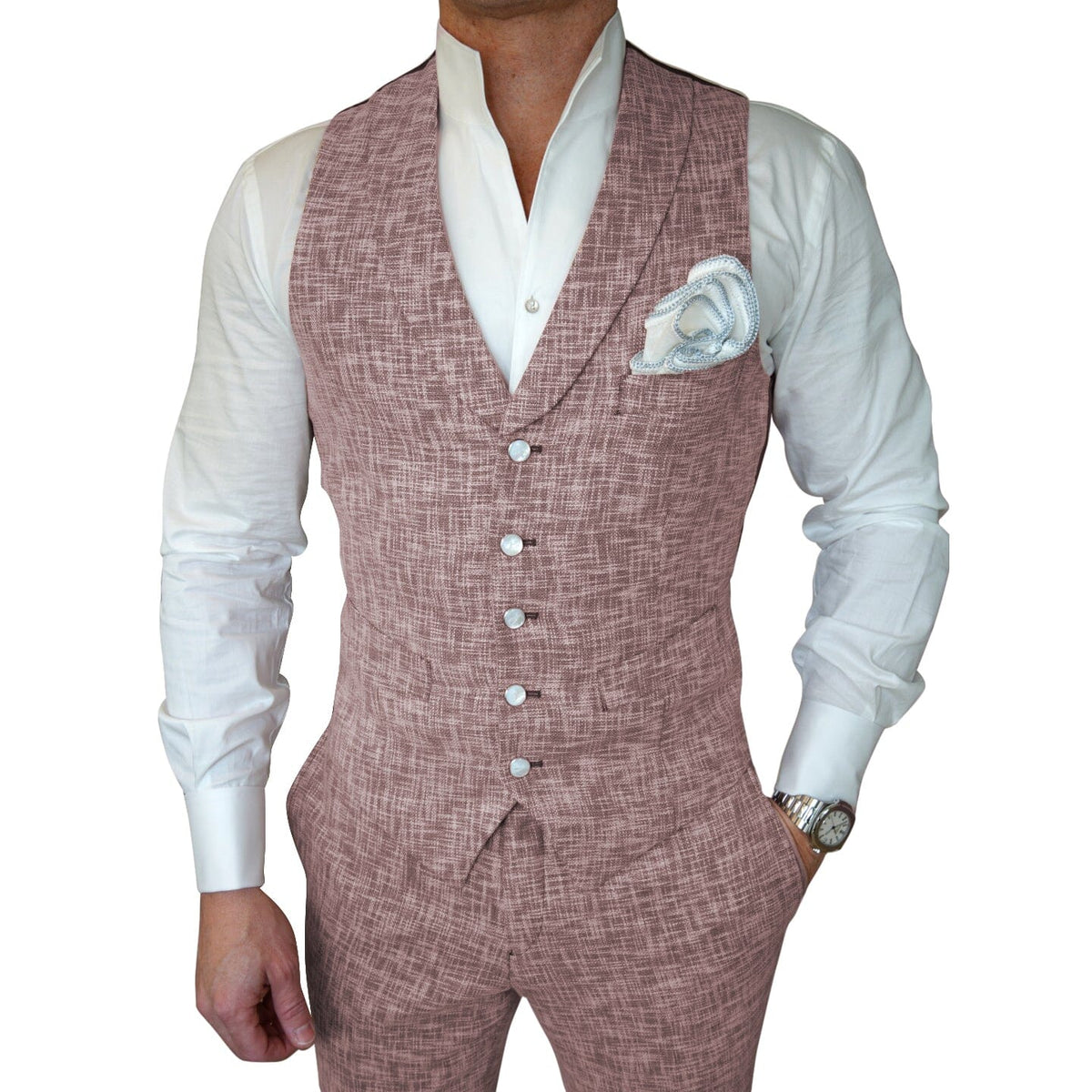 Faded Alizarin Tweed Ciottoli Waistcoat @ The Vault-1