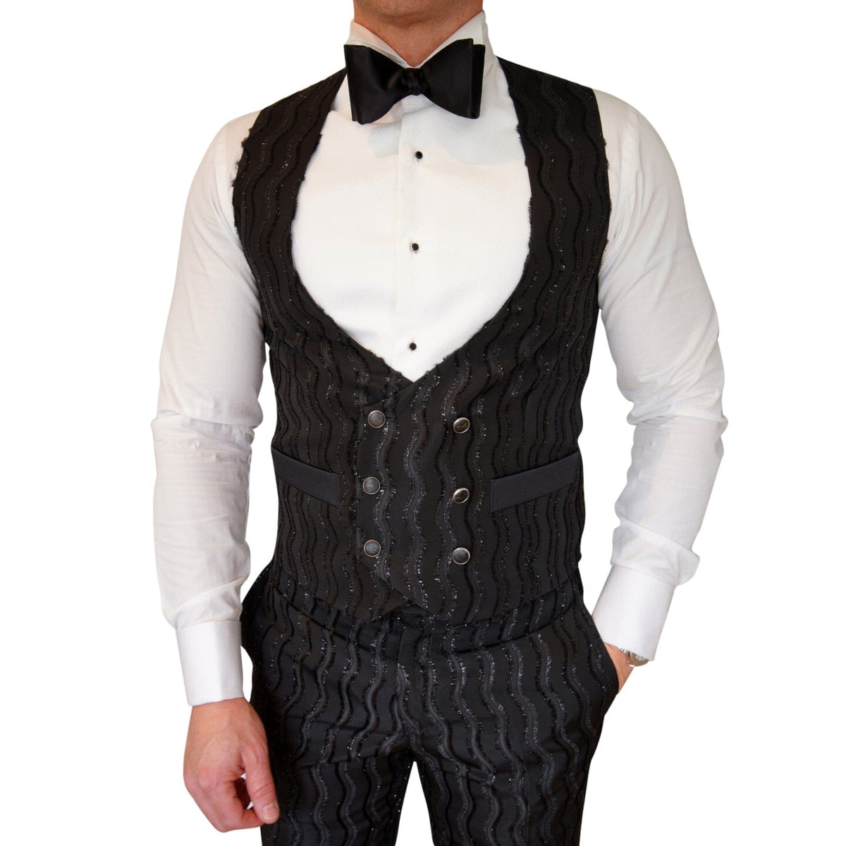 Rippled Inox Double Breasted Waistcoat
