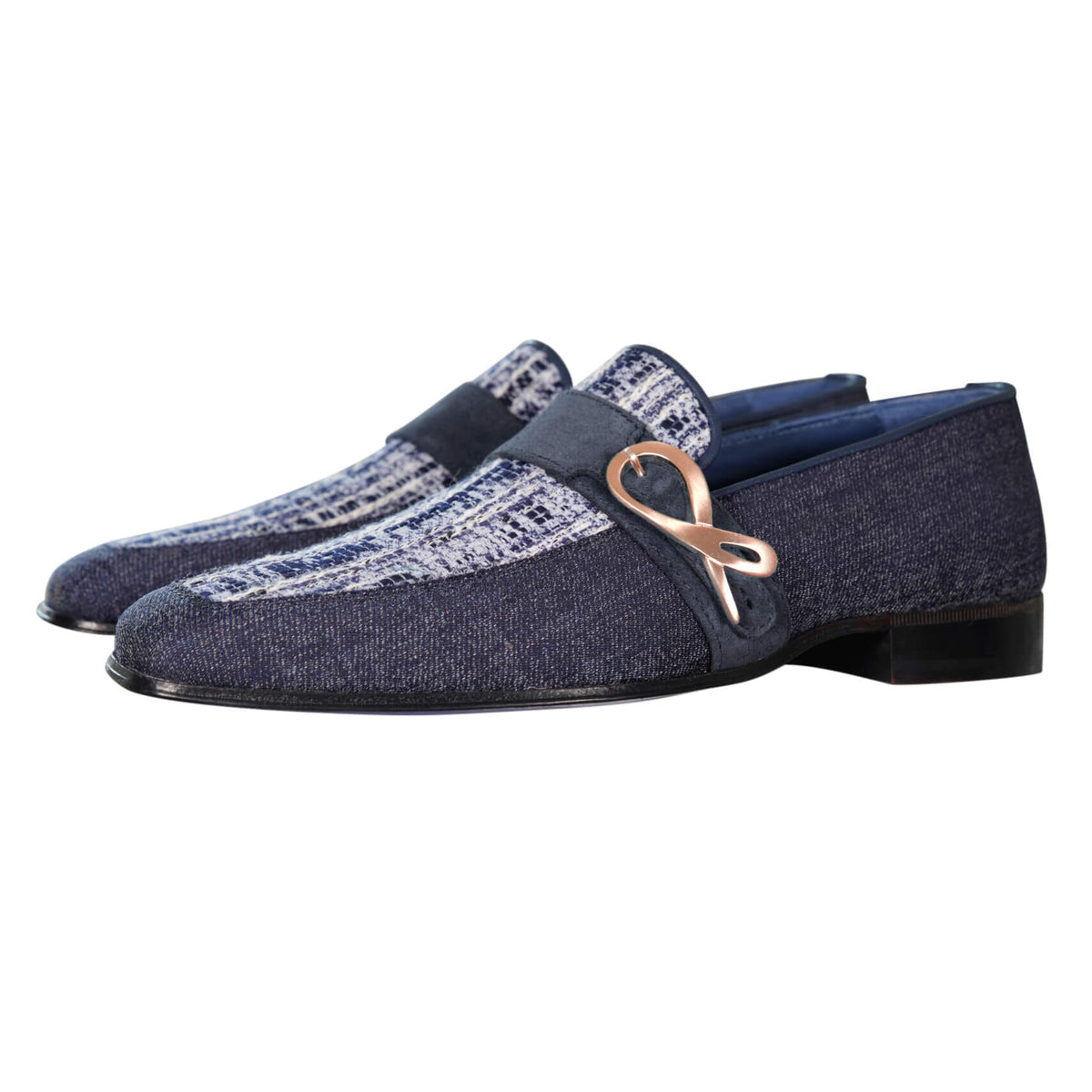 Vintage Denim Tweed Rose Gold Monk Loafer-3