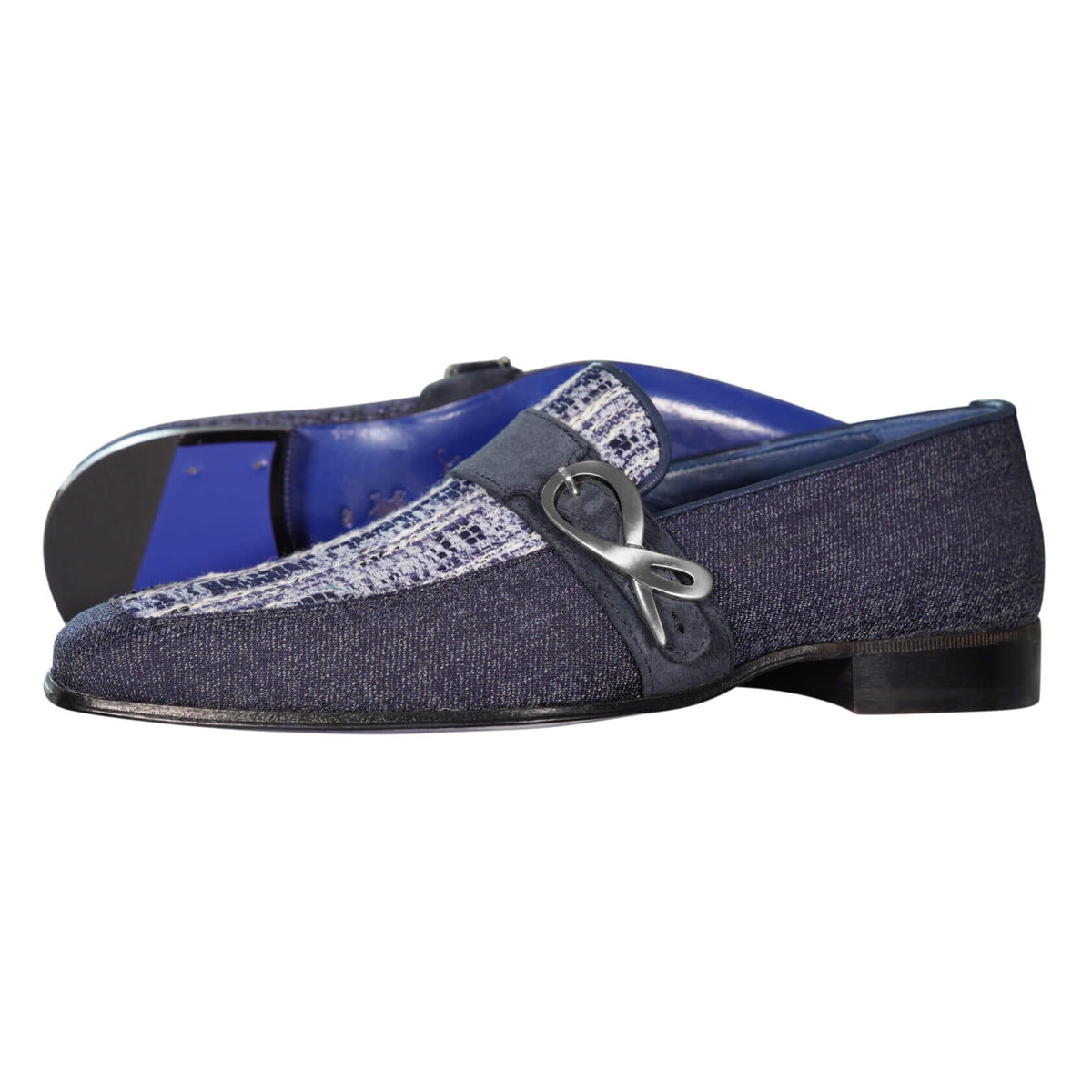 Vintage Denim Tweed Silver Monk Loafer