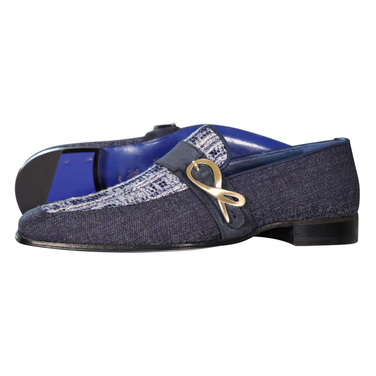 Vintage Denim Tweed Yellow Gold Monk Loafer