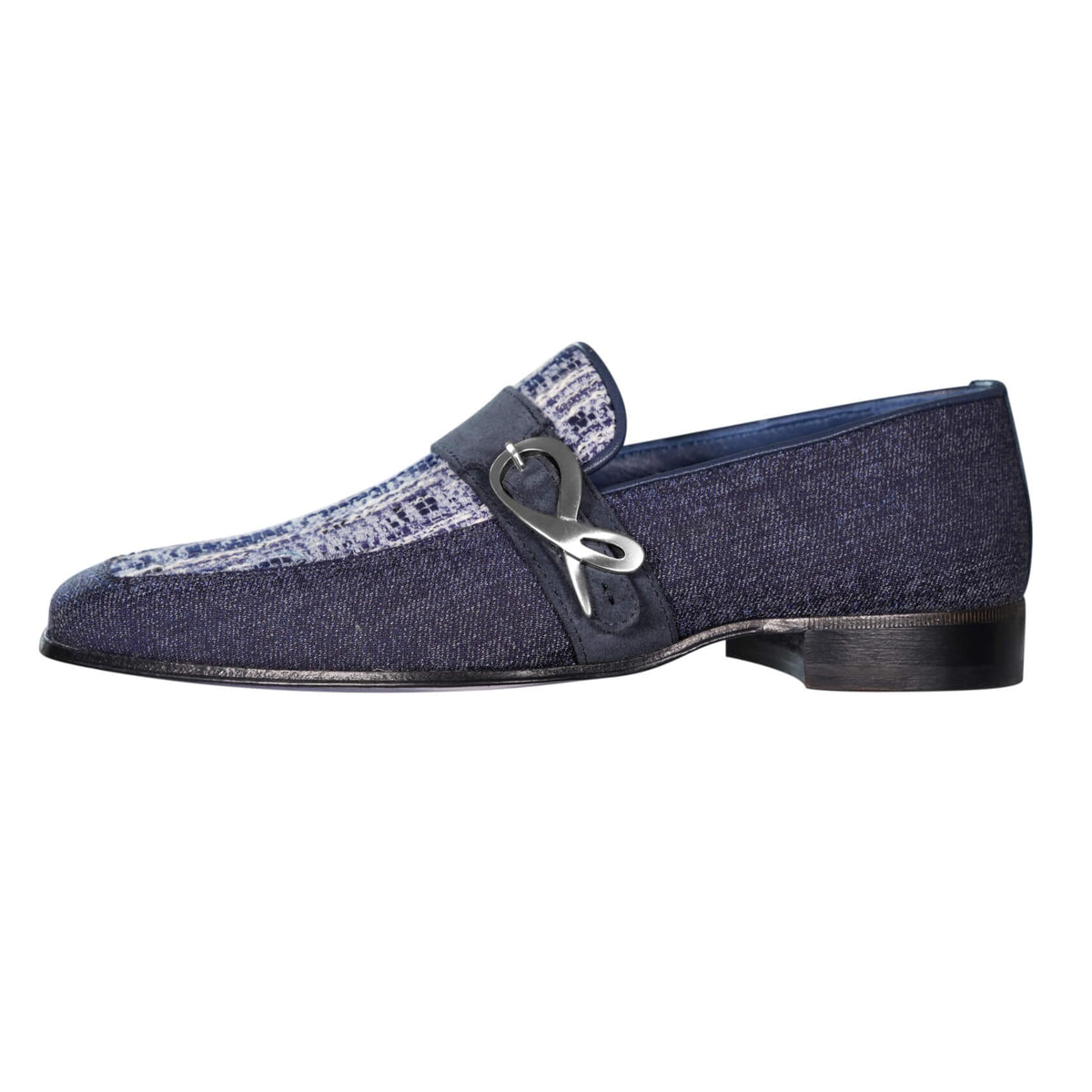 Vintage Denim Tweed Silver Monk Loafer-5