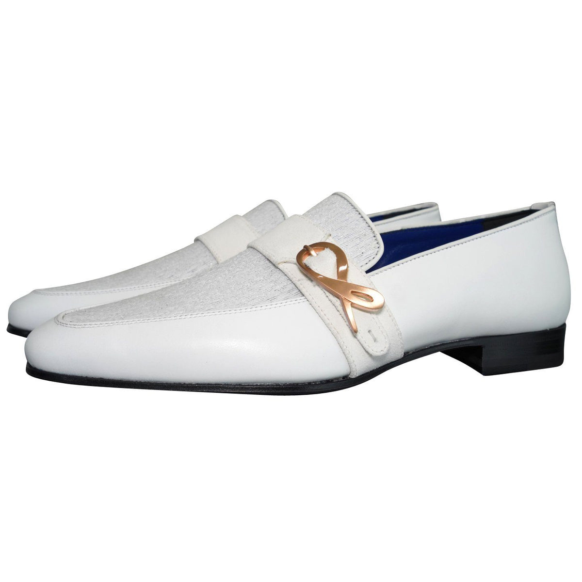 White Diamante Leather Monk Rose Loafers-3