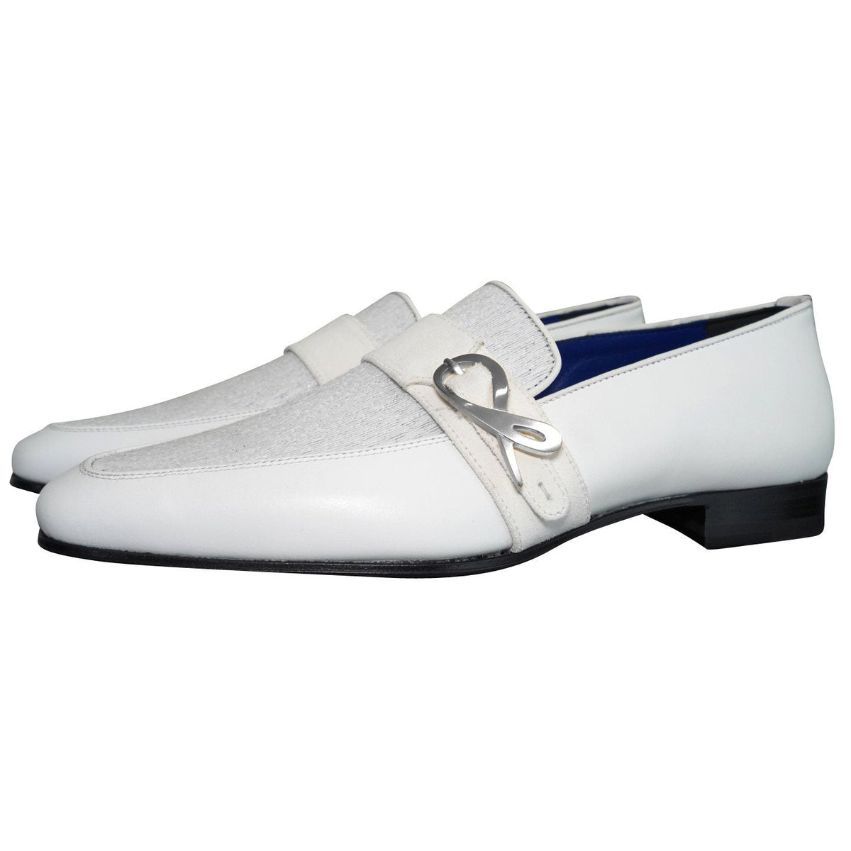 White Diamante Leather Monk Silver Loafers-3