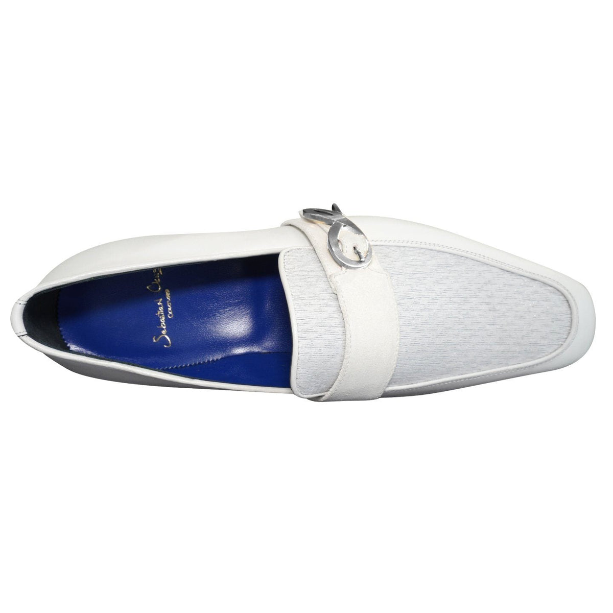 White Diamante Leather Monk Silver Loafers-6