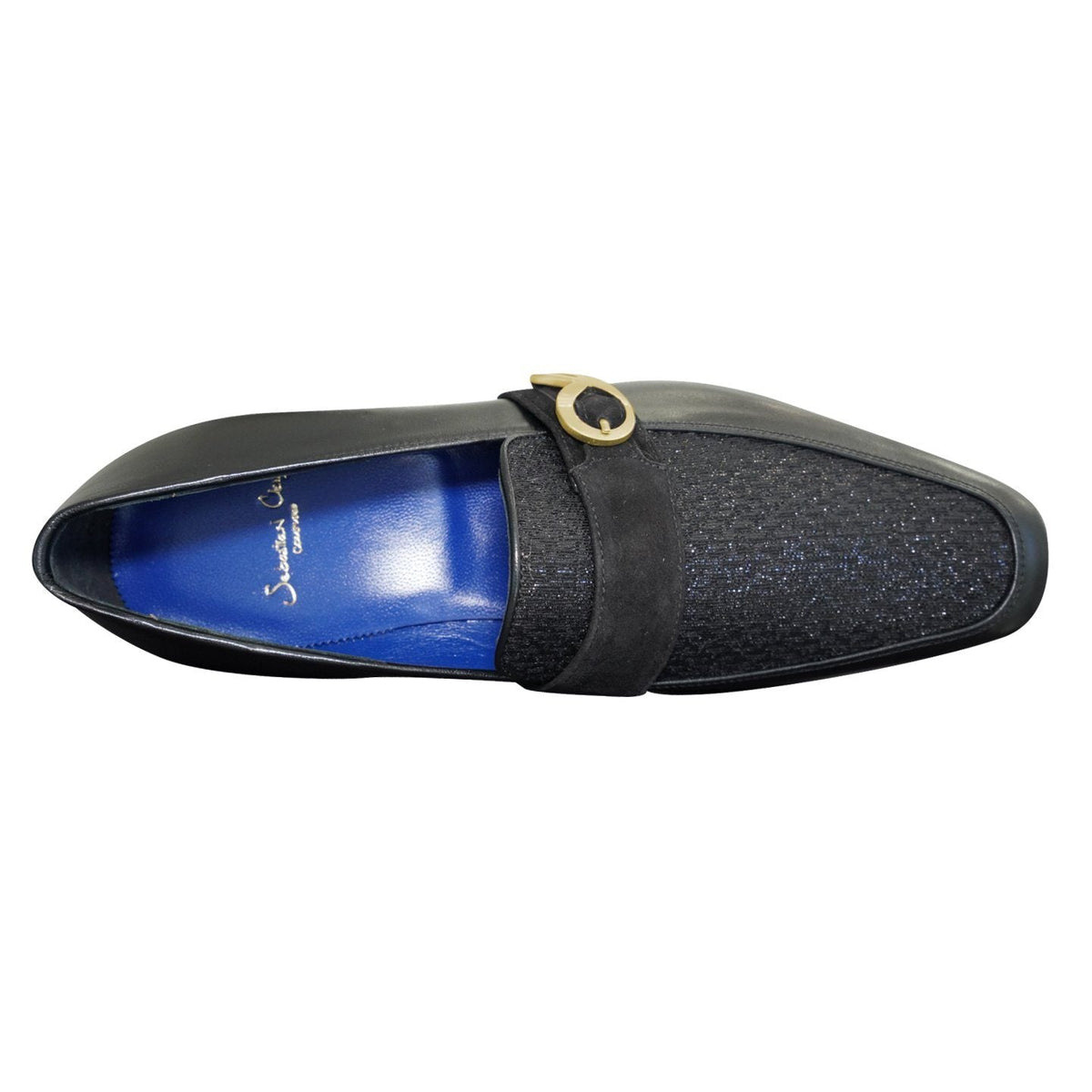Black Diamante Leather Monk Gold Loafer-6