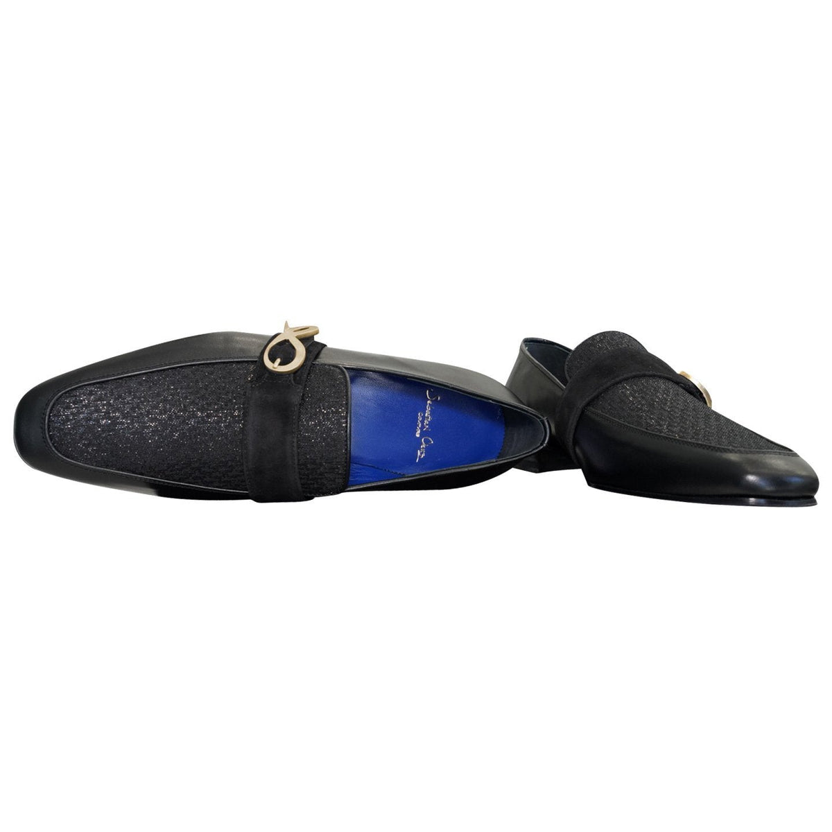 Black Diamante Leather Monk Gold Loafer-7