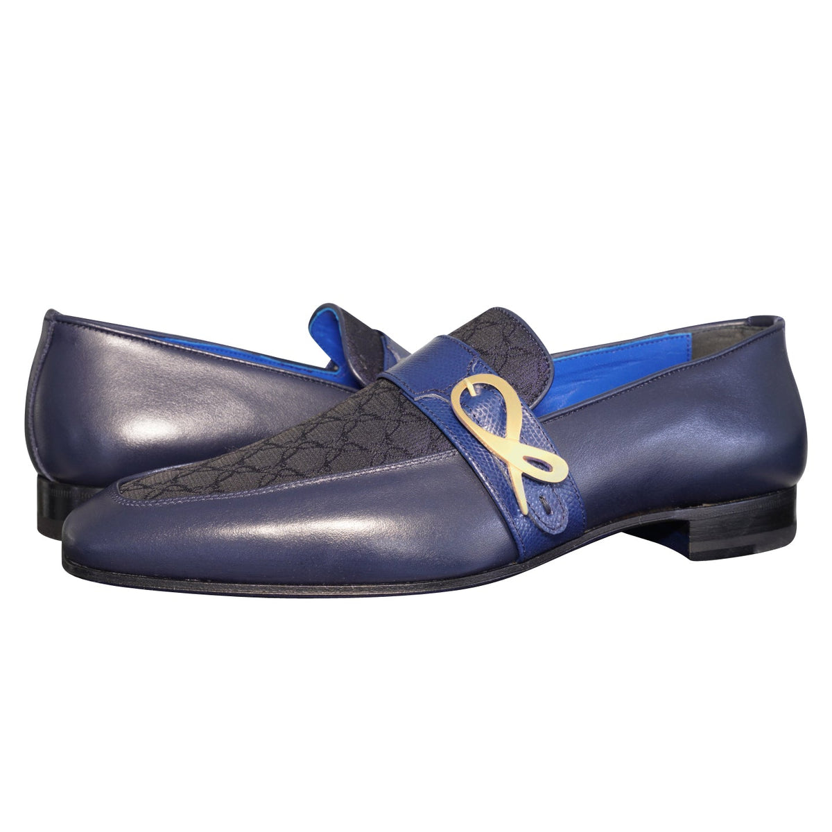 Midnight Marino Logo Monk Loafers With Yellow Gold Buckle-4