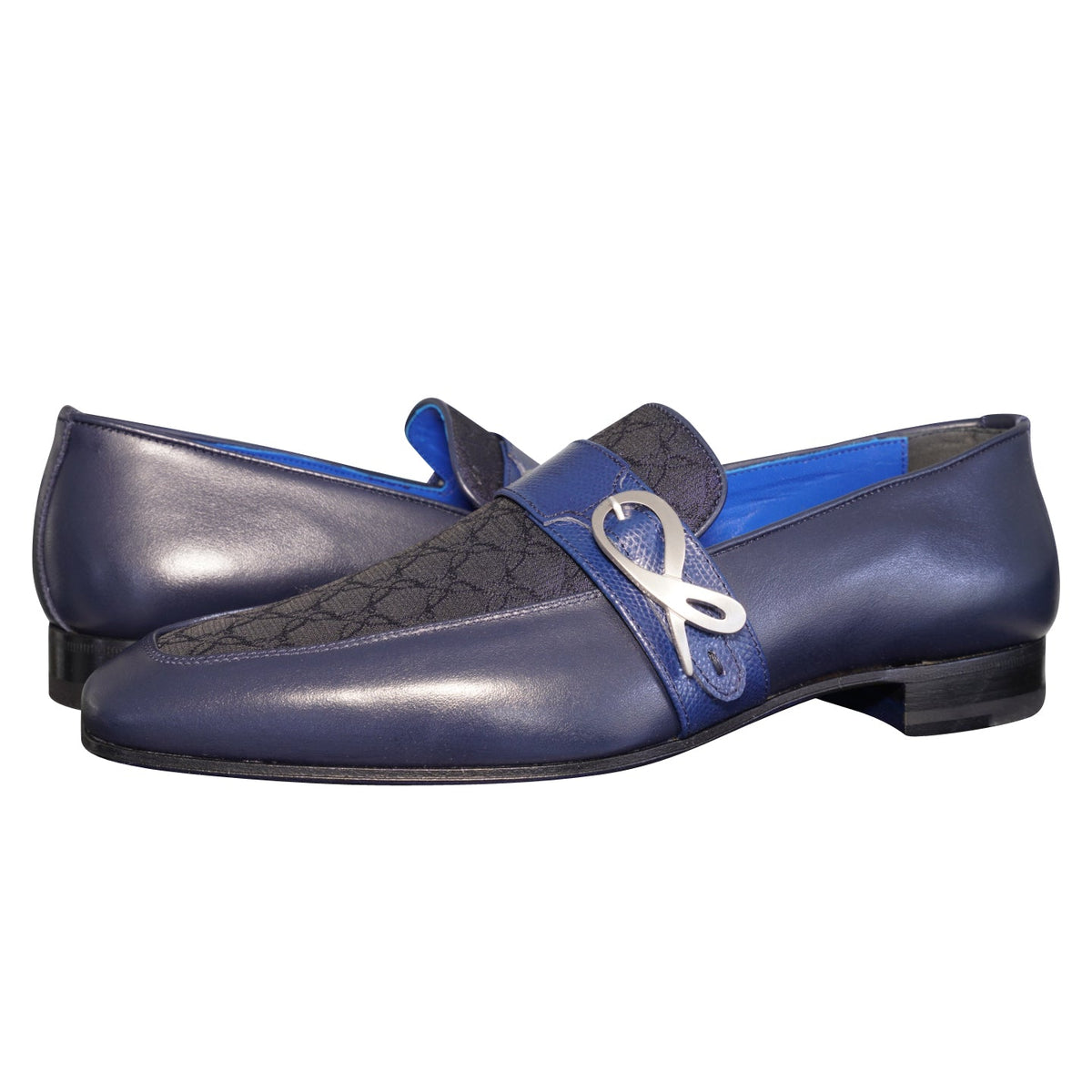 Midnight Marino Logo Monk Loafers With Silver Buckle-4