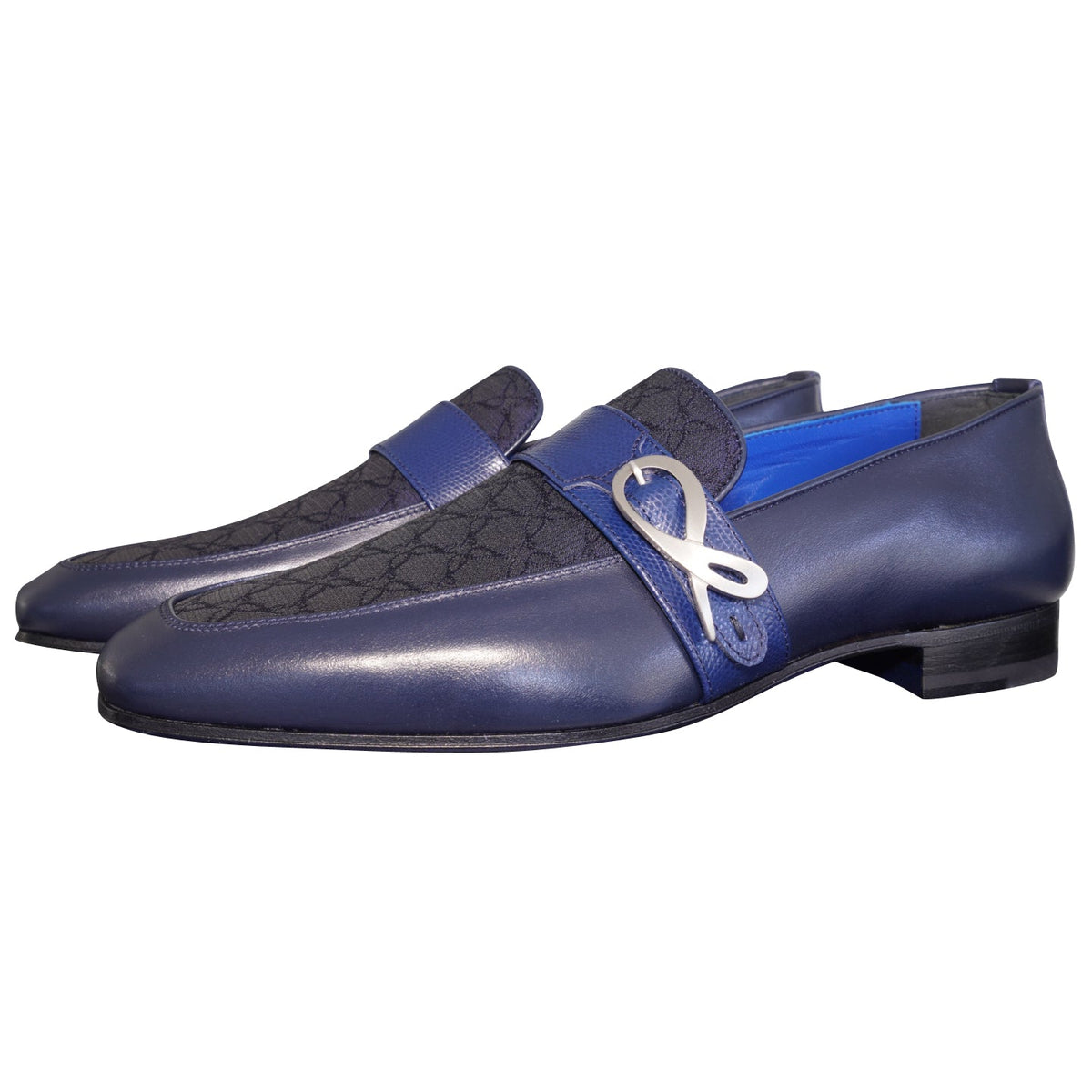 Midnight Marino Logo Monk Loafers With Silver Buckle-3