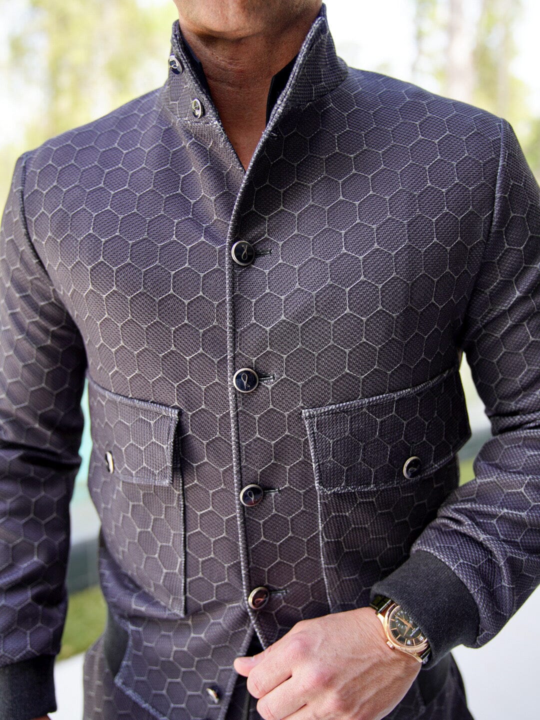 Charcoal Honeycomb Luxury Performance Bomber Jacket