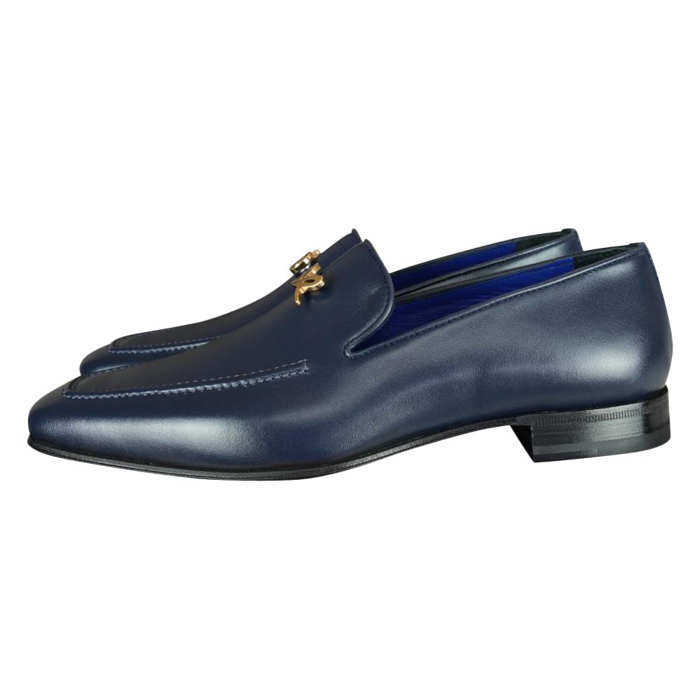 Classica Blu Mezzanotte With Yellow Gold Hardware Leather Loafer-3