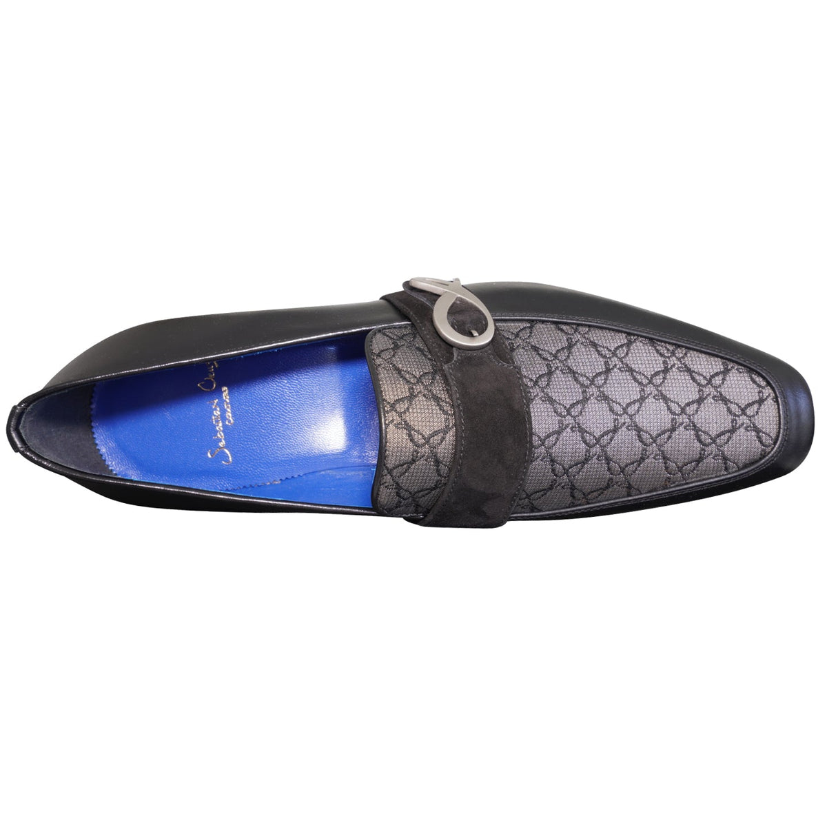 Charcoal Nero Logo Monk Loafers With Silver Buckle-6