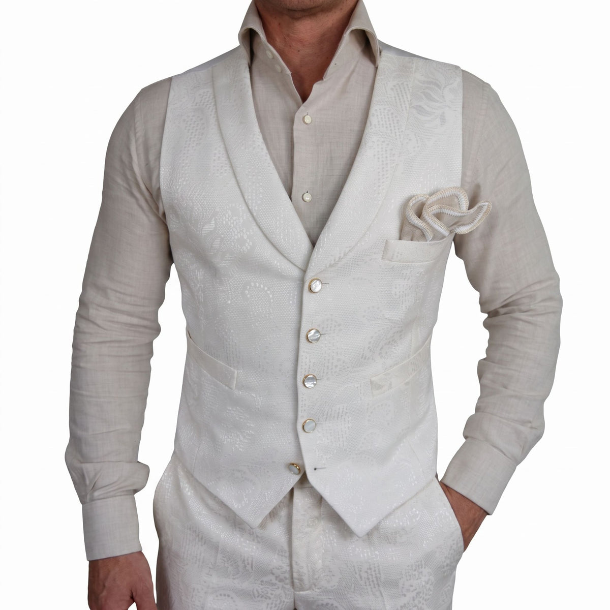 Latte Damask Ciottoli Waistcoat-1