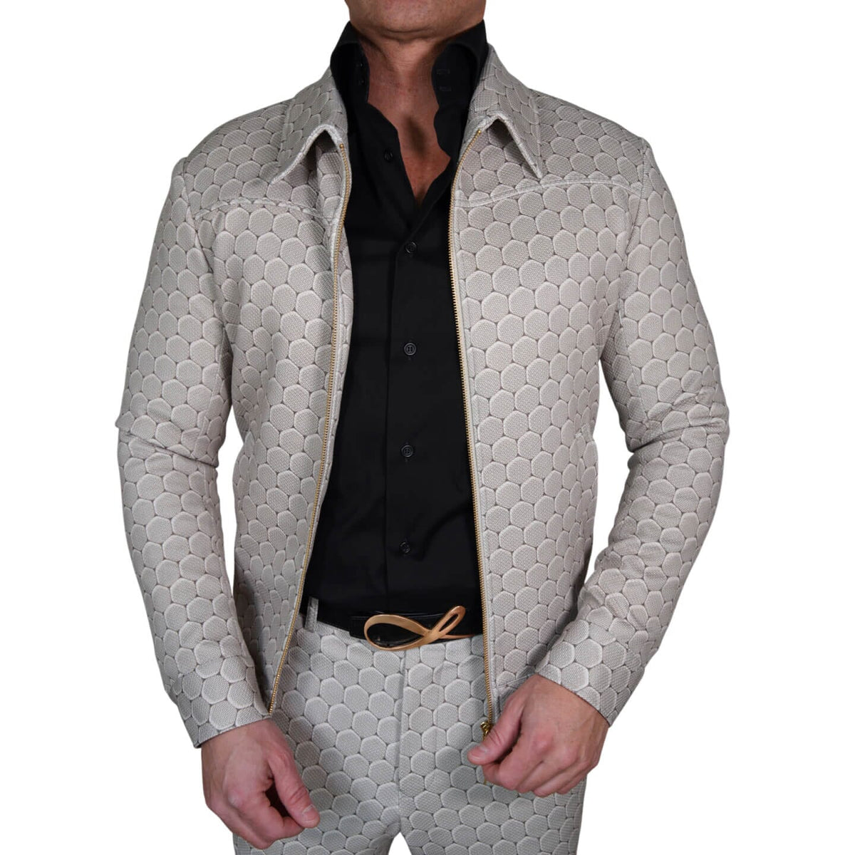 Taupe Honeycomb Luxury Two Way Performance Bomber Jacket-3