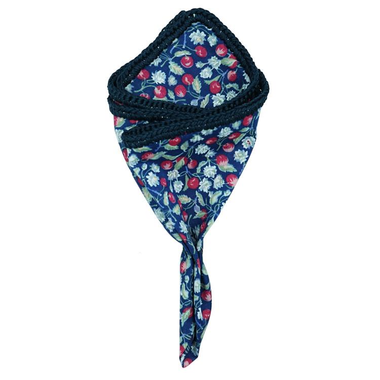 Ciliegia Blossom with Navy Blue Signature Border - Sebastian Cruz Couture
