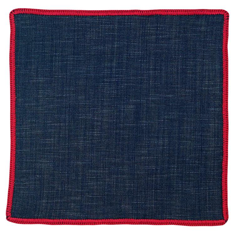 Denim Du Volte with Red Signature Border - Sebastian Cruz Couture