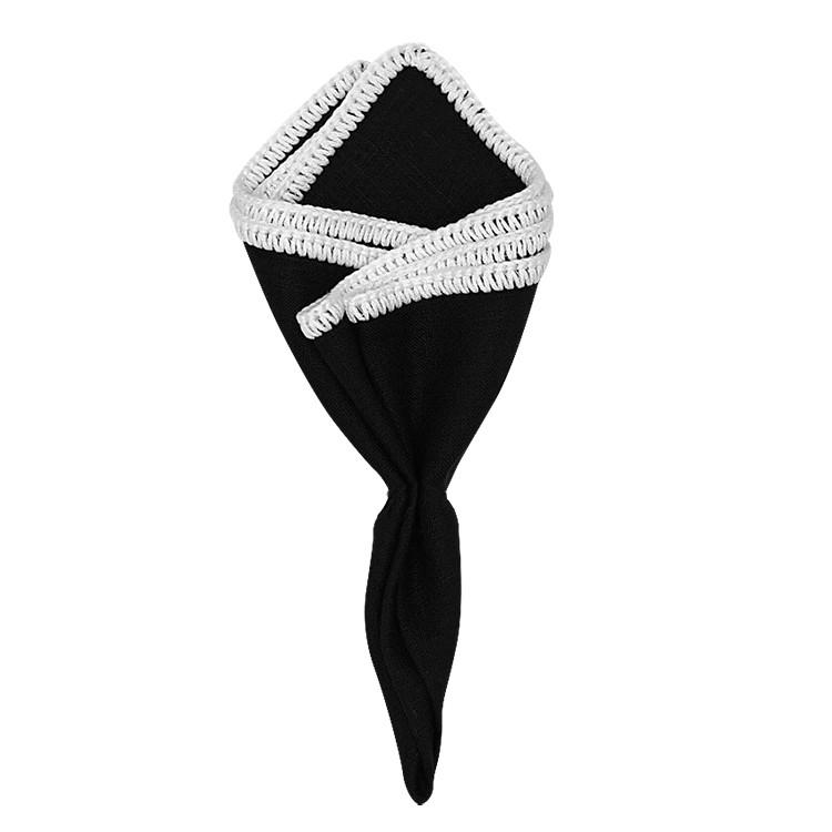 Black Raso with White Signature Border - Sebastian Cruz Couture