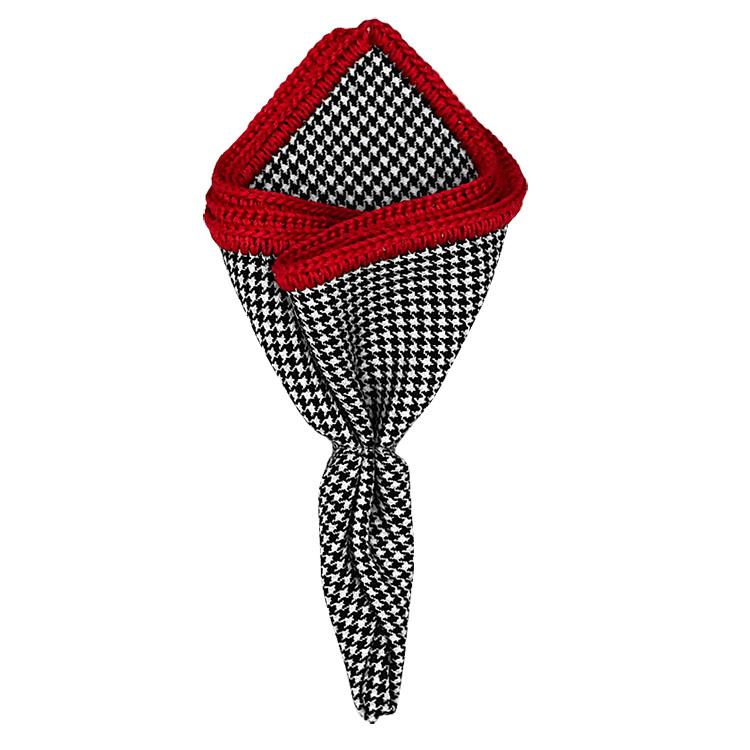 Houndstooth Cachemire with Red Signature Border - Sebastian Cruz Couture