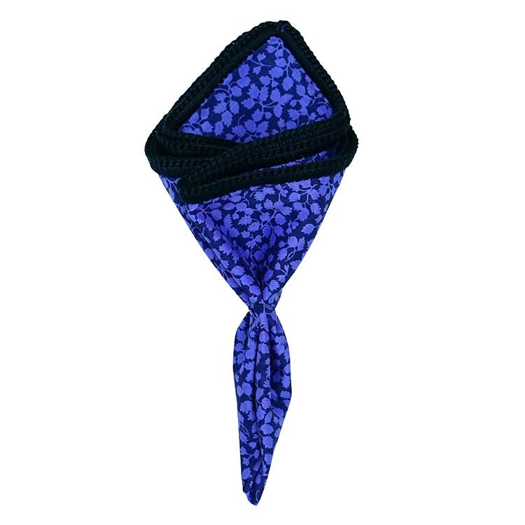 Floral Melanzana with Navy Blue Signature Border - Sebastian Cruz Couture