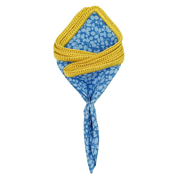 Floral Blu Maya with Mustard Yellow Signature Border - Sebastian Cruz Couture