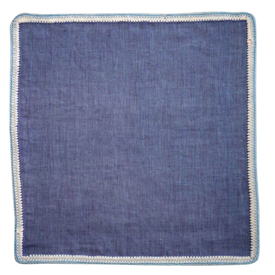 Denim Lino with White and Sky Blue Signature Borders