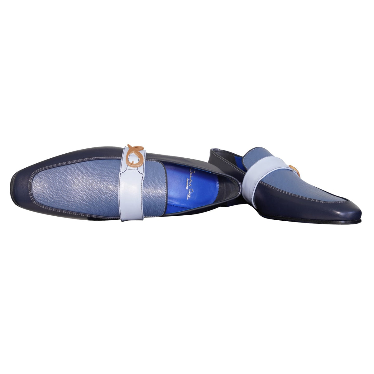 Blu Maya Leather Monk Strap loafer With Rose Gold Buckle-8